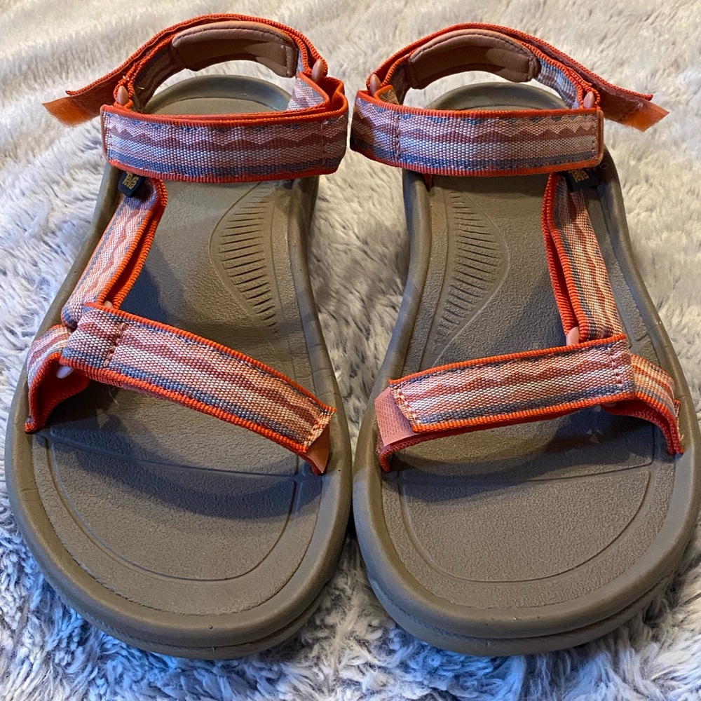 Teva Adjustable Velcro Strap Sandals - Orange and Gray